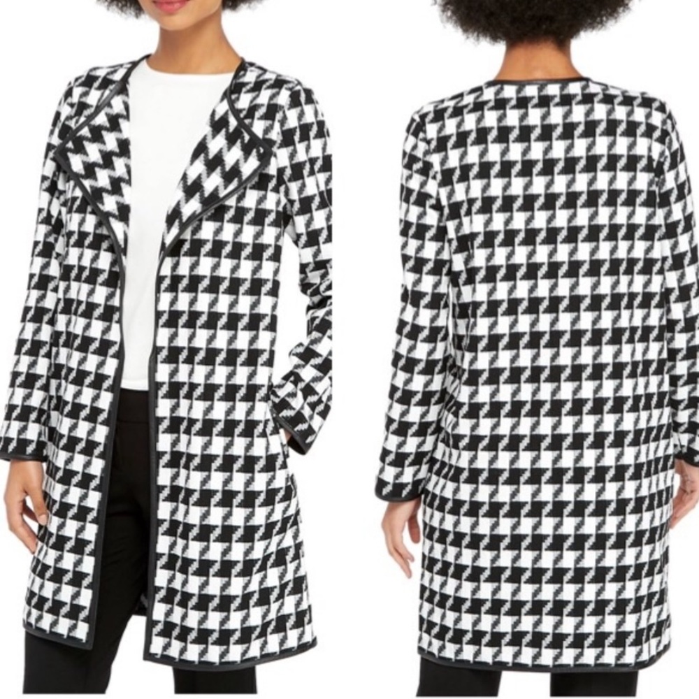 The Limited Black & White Houndstooth Long Blazer Coat